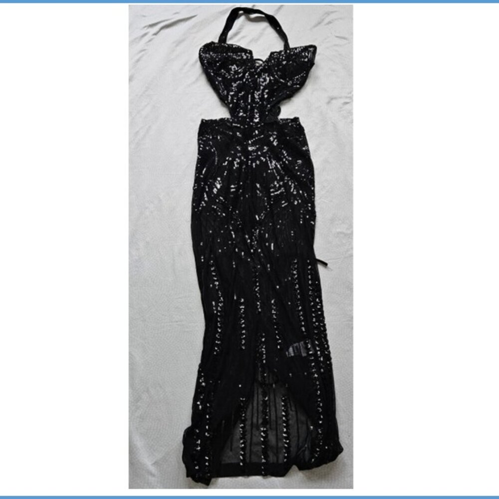 Dress, Queen Mania, S, Black Beaded, see through